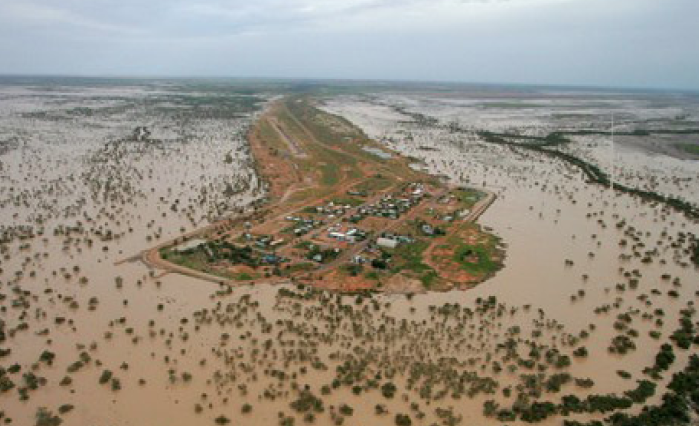 Flood waters in Queensland, surrounding Bedourie during the 2009 flood